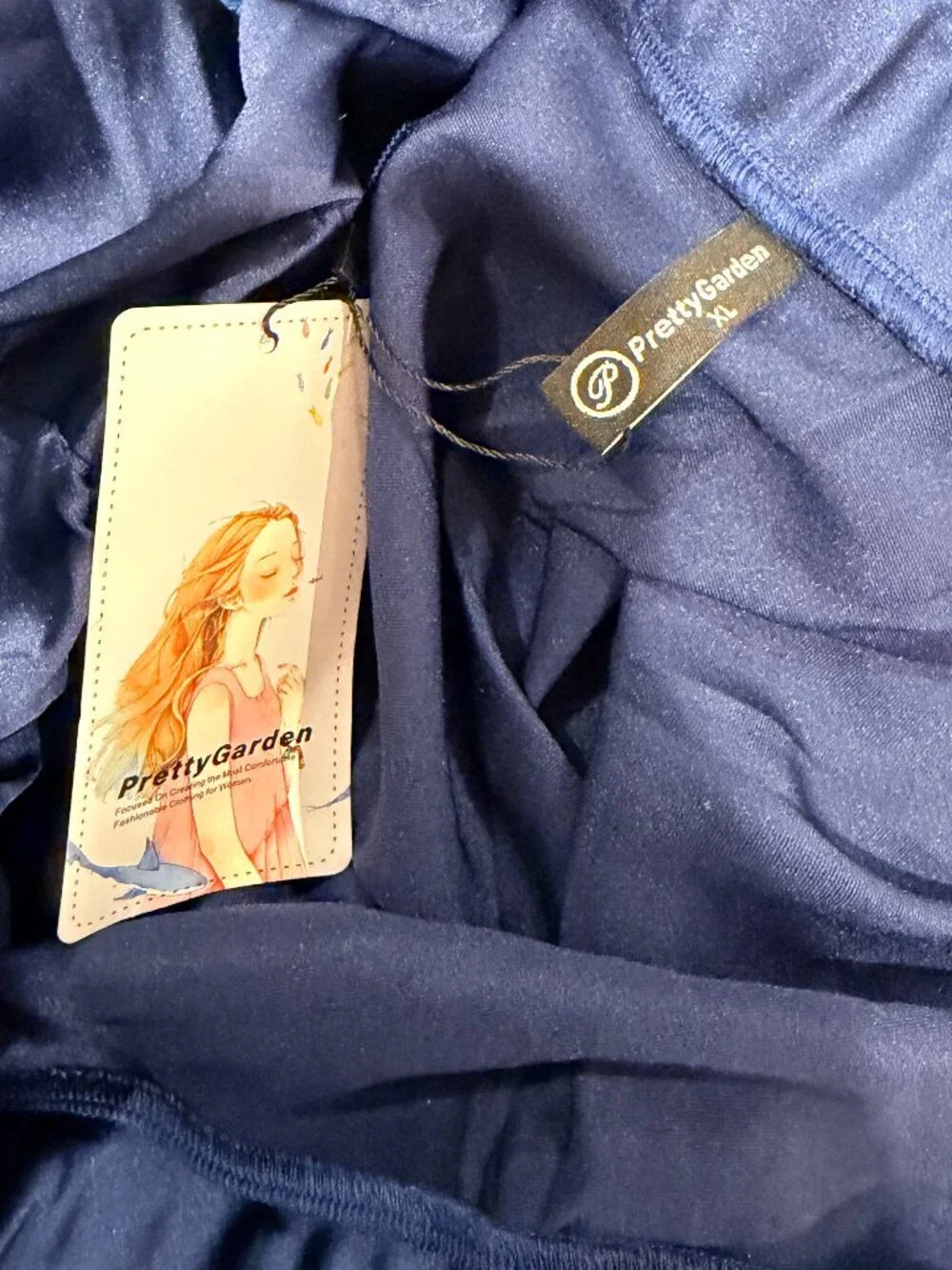 Navy Blue Stretch Satin Midi A-Line Skirt Size XL NWT - Picture 7 of 10